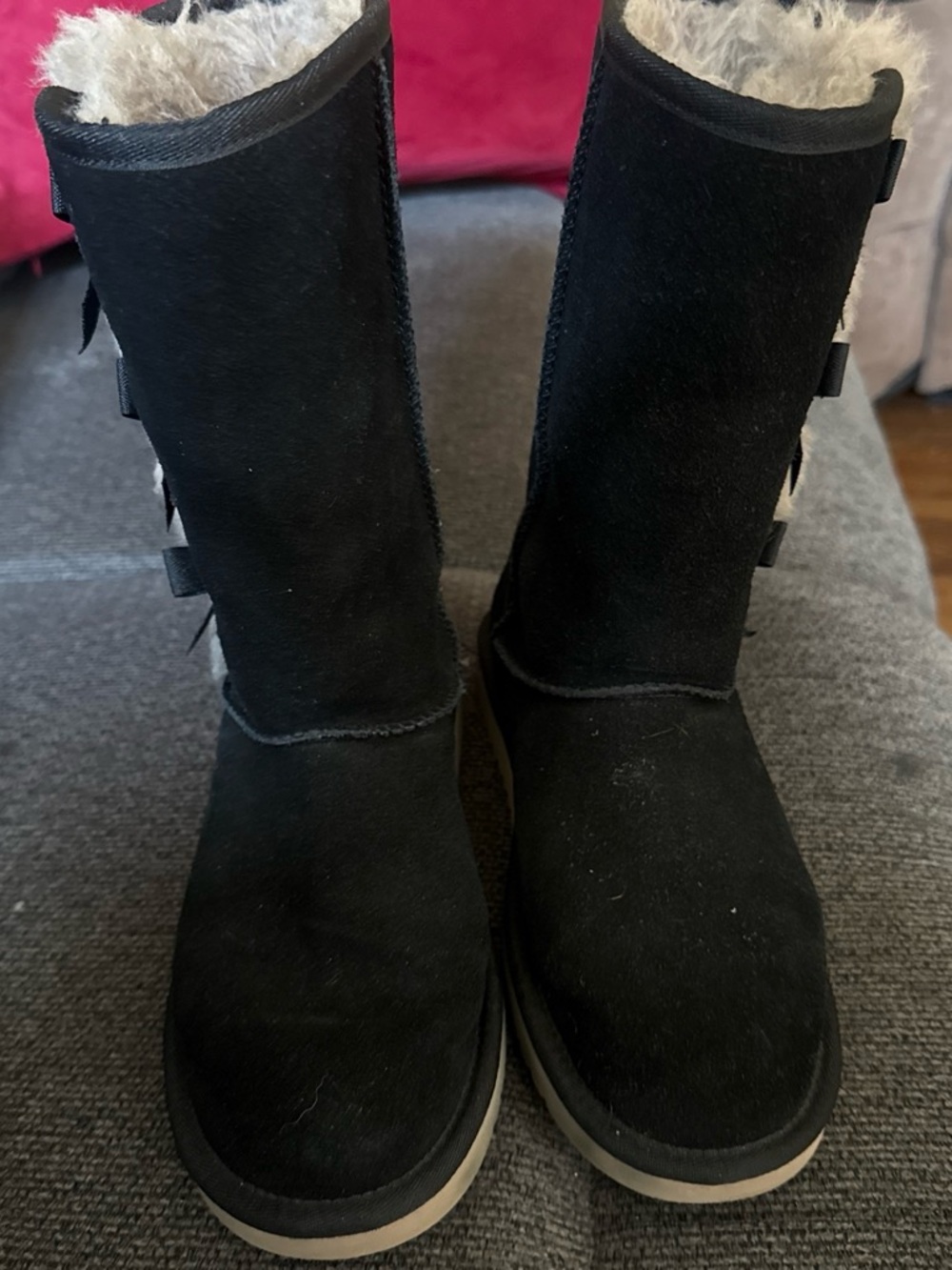 Koolaburra Black Suede Mid-Calf Winter Boots with Back Bows